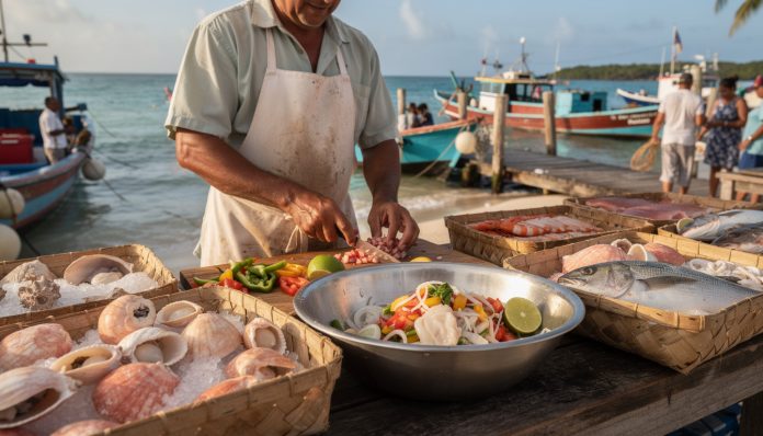 découvrez le 'conch salad', une spécialité gastronomique mettant à l'honneur le lambi frais, préparé avec passion et savoir-faire directement sur le port.