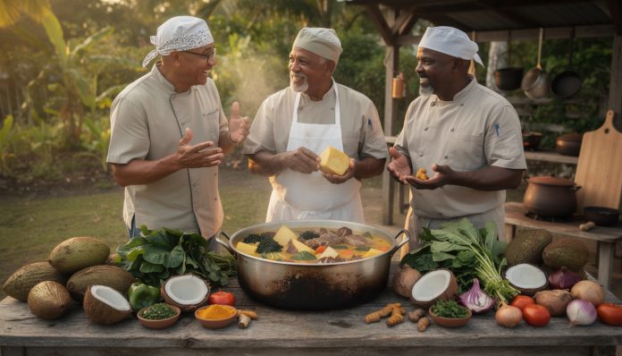 découvrez les secrets de l'oil down, plat national, à travers les récits passionnés des chefs locaux. plongez dans la richesse de la gastronomie authentique et savoureuse.