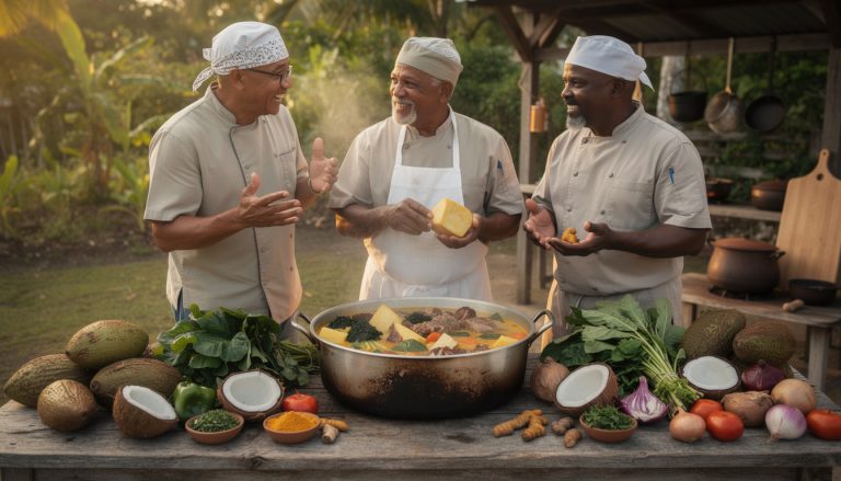 découvrez les secrets de l'oil down, plat national, à travers les récits passionnés des chefs locaux. plongez dans la richesse de la gastronomie authentique et savoureuse.