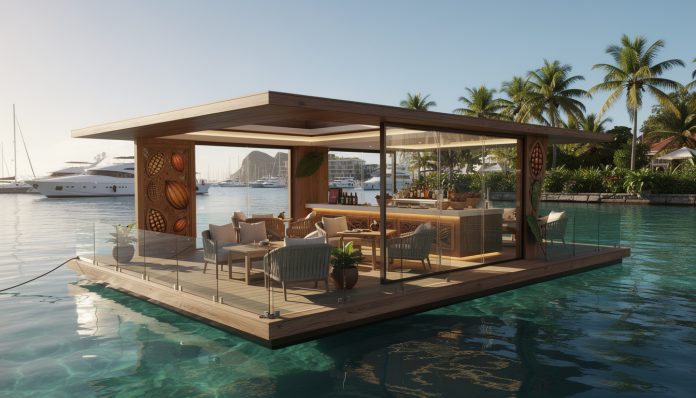 découvrez le premier bar à chocolat "tree-to-bar" flottant dans la marina de port louis, une nouveauté culinaire unique alliant saveurs authentiques et cadre exceptionnel au cœur de la mer.