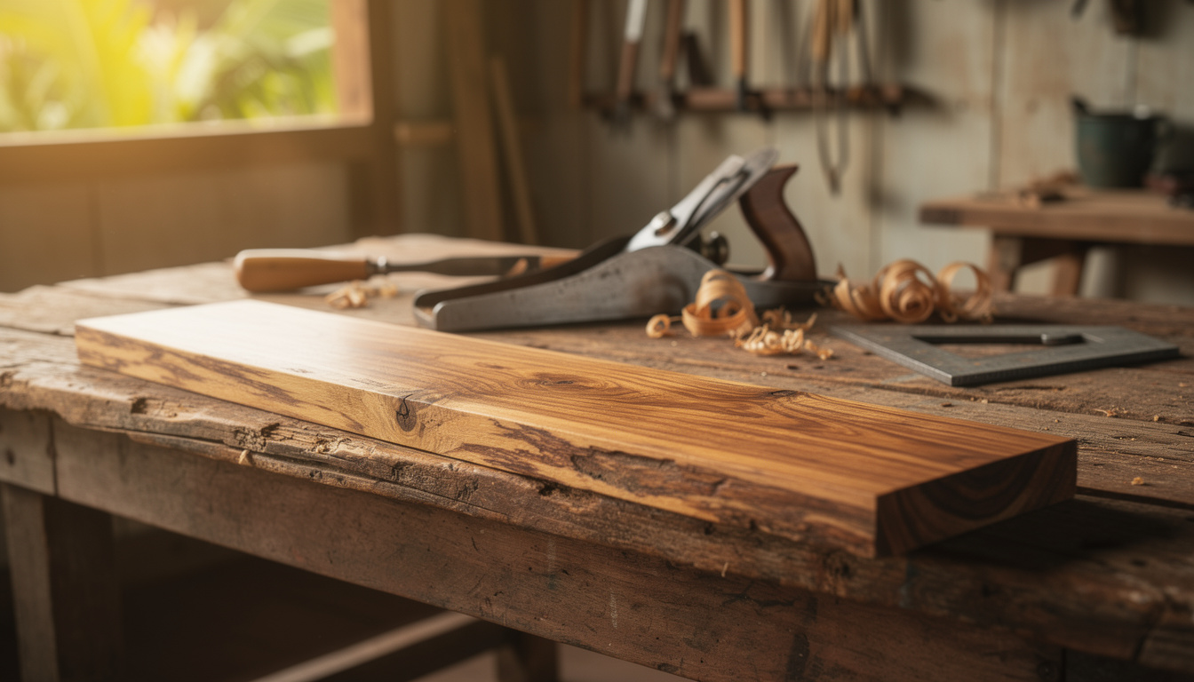 découvrez comment les artisans locaux transforment le bois de muscadier, l'arbre roi, en pièces d'artisanat uniques mêlant savoir-faire traditionnel et créativité.