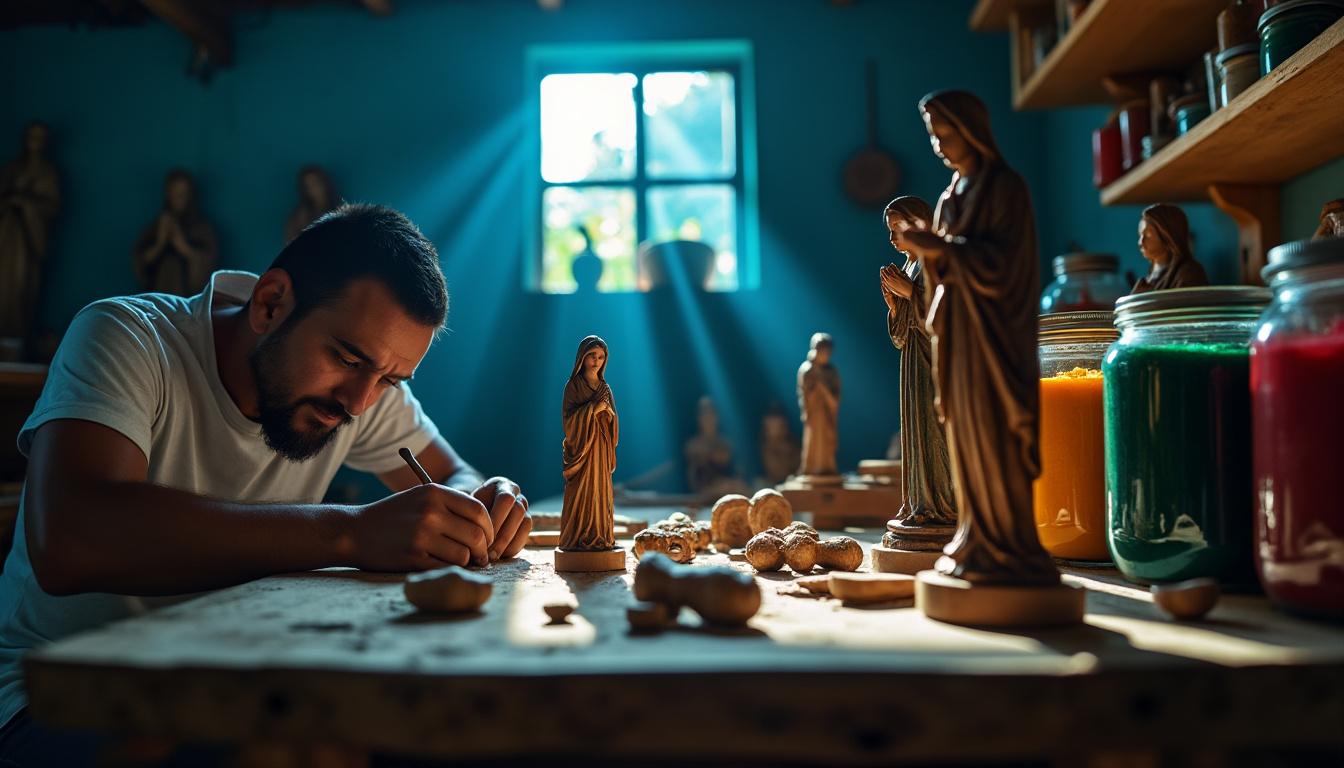 découvrez la tradition ancestrale des "santos de palo" à travers le regard de frédéric, qui explore cet artisanat sacré et ses sculptures en bois uniques.