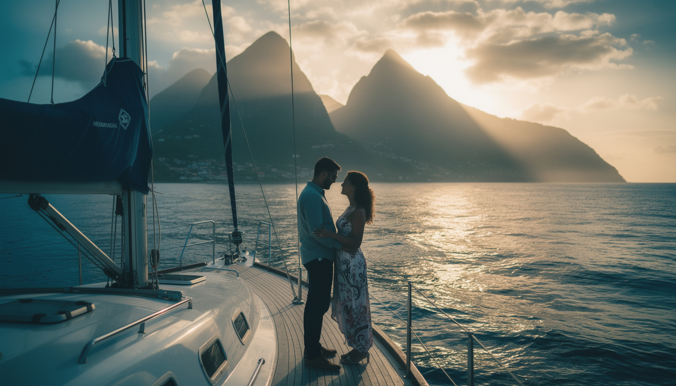 découvrez la croisière privée au coucher du soleil à sainte-lucie, l'expérience romantique ultime pour les jeunes mariés en quête d'un moment inoubliable et magique.