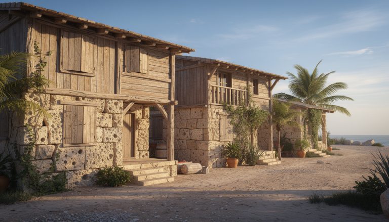 découvrez les maisons traditionnelles en bois et corail de west bay, une création architecturale signée juliette alliant authenticité et charme naturel.