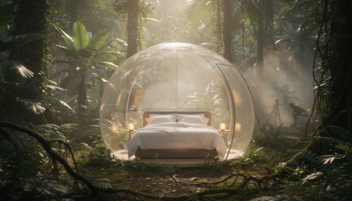 vivez une expérience unique en dormant dans une bulle transparente au cœur de la forêt tropicale, profitez d'un hébergement insolite alliant nature et confort.
