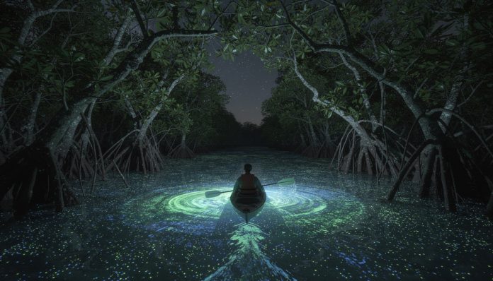 découvrez l'expérience unique du kayak nocturne dans les mangroves luminescentes, un spectacle naturel magique et insolite à ne pas manquer.