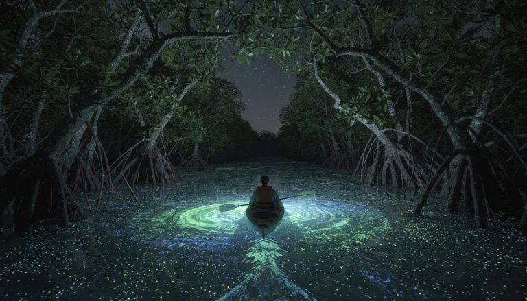 découvrez l'expérience unique du kayak nocturne dans les mangroves luminescentes, un spectacle naturel magique et insolite à ne pas manquer.
