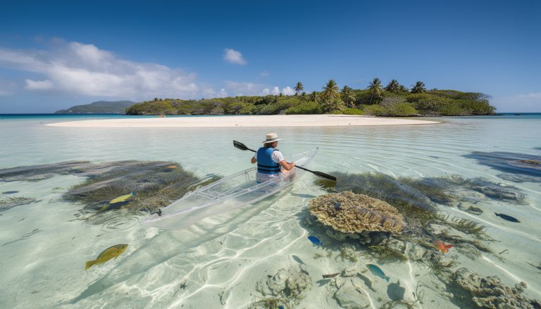 découvrez une expérience unique en kayak transparent sur les eaux cristallines des fonds blancs du françois, pour une immersion insolite au cœur de la nature martiniquaise.