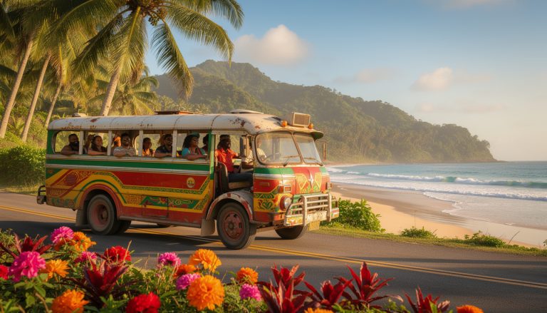 découvrez le slow travel en traversant l'île en minibus local, une aventure unique au rythme du reggae pour savourer chaque instant et explorer en profondeur.