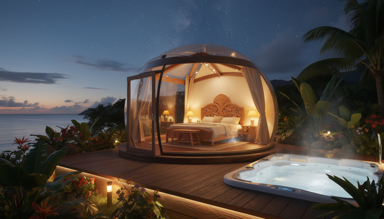 découvrez une expérience unique en martinique : dormir dans une bulle transparente sous un ciel étoilé pour un séjour insolite et magique au cœur des caraïbes.