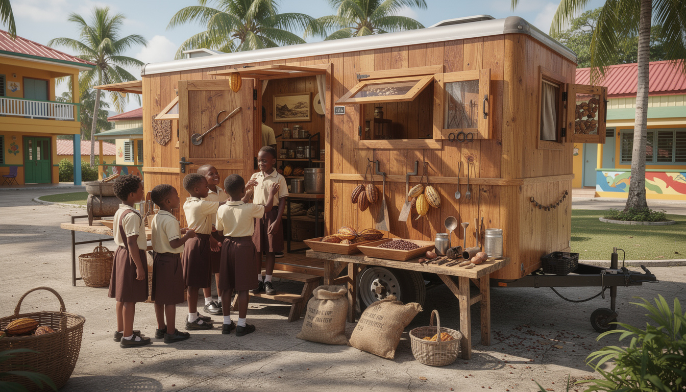 découvrez le cocoa museum itinérant, une exposition interactive qui parcourt les écoles de l'île pour faire découvrir aux élèves l'univers passionnant du cacao et son histoire.