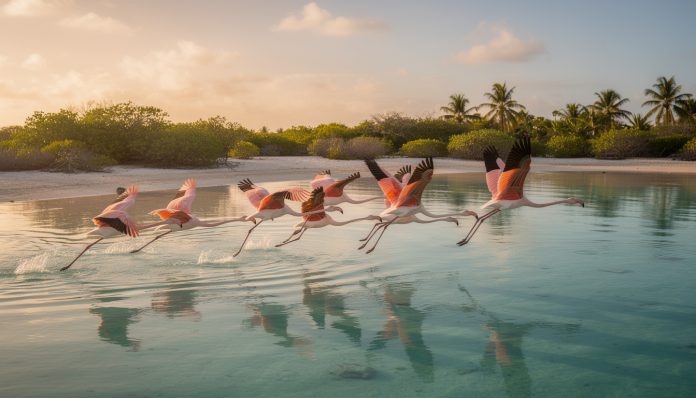Safari photographique : Capturer l'envol des flamants roses à Bonaire. découvrez un safari photographique unique à bonaire et immortalisez la grâce des flamants roses en plein envol.