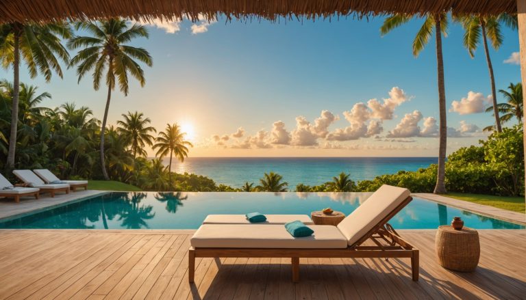 Villa avec piscine privée face à la mer turquoise aux Caraïbes